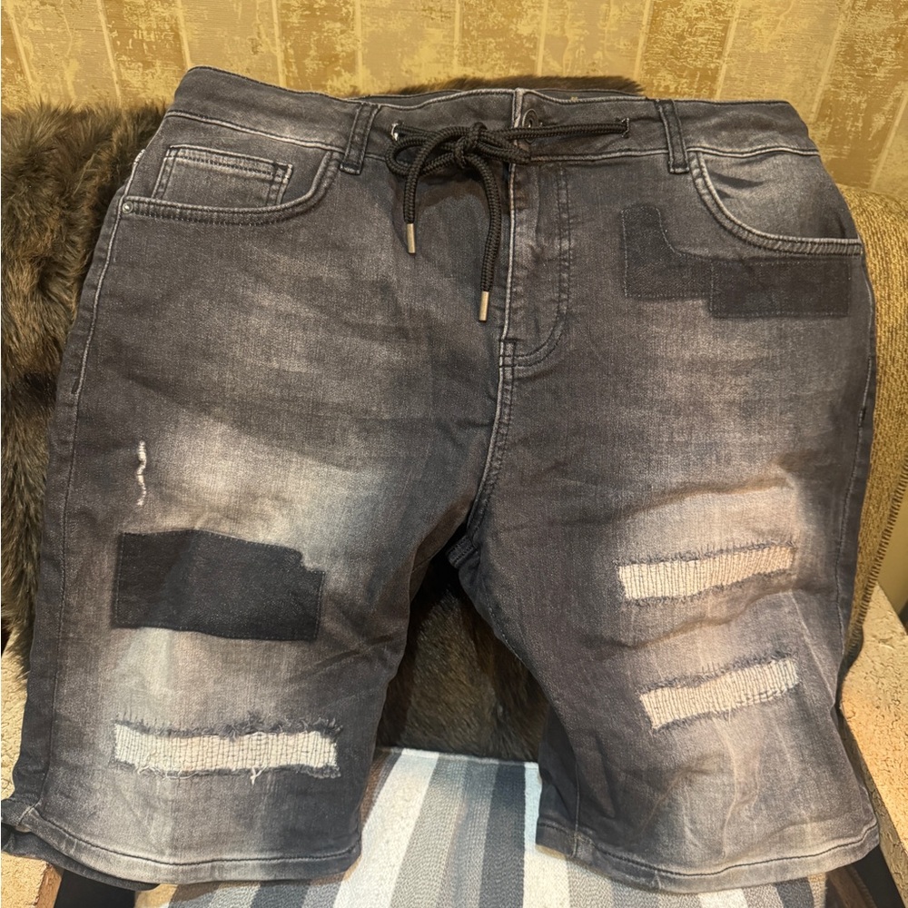 Desigual Black Distressed‎ Patch Men Shorts Size 34